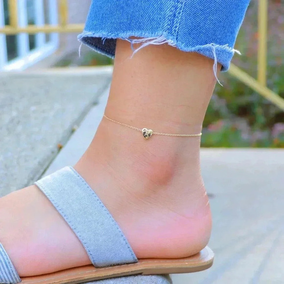 ▶ HEART CHARM PERSONALIZED CUSTOM DAINTY GOLD INITIAL ANKLET GIRL TEEN,ELDM22225 - Picture 7 of 16